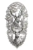 family of deer head with trees tattoo design idea