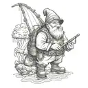 gnome fishing scene tattoo design idea