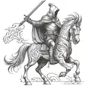 a hooded knight wielding a fire sword while riding a Capricorn  tattoo design idea