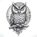 owl perched on a branch tattoo design idea
