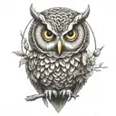 owl perched on a branch tattoo design idea