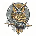owl perched on a branch tattoo design idea