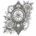 grandfather clock with hourglass  tattoo design idea