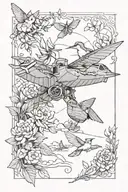 plane and colibri tattoo design idea