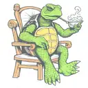 turtle smokin  sitting in a chair tattoo design idea