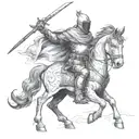 a hooded knight wielding a fire sword while riding a Capricorn  tattoo design idea