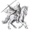 a hooded knight wielding a fire sword while riding a Capricorn  tattoo design idea