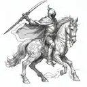 a hooded knight wielding a fire sword while riding a Capricorn  tattoo design idea