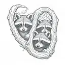 racoons looking out of a hole tree inside tattoo design idea