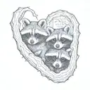 racoons looking out of a hole tree inside tattoo design idea