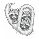 racoons looking out of a hole tree inside tattoo design idea