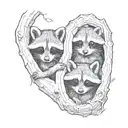 racoons looking out of a hole tree inside tattoo design idea