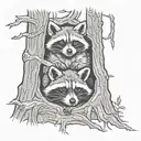 racoons looking out of a hole tree inside tattoo design idea