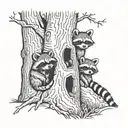 racoons looking out of a hole tree inside tattoo design idea