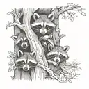 racoons looking out of a hole tree inside tattoo design idea