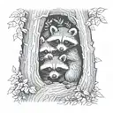 racoons looking out of a hole tree inside tattoo design idea