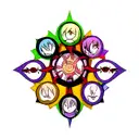 combine code geass, dragon ball, one piece, demon slayer, no game no life, naruto, that time i got reincarnates as a sli tattoo design idea