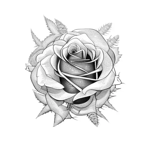 rose with a fern and a thistle tattoo design idea