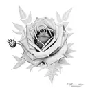 rose with a fern and a thistle tattoo design idea