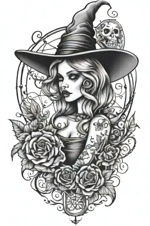 witchy spooky girly tattoo design idea