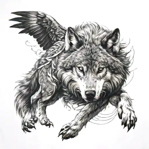 wolf with eagle  tattoo design idea