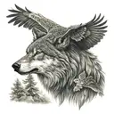 wolf with eagle  tattoo design idea