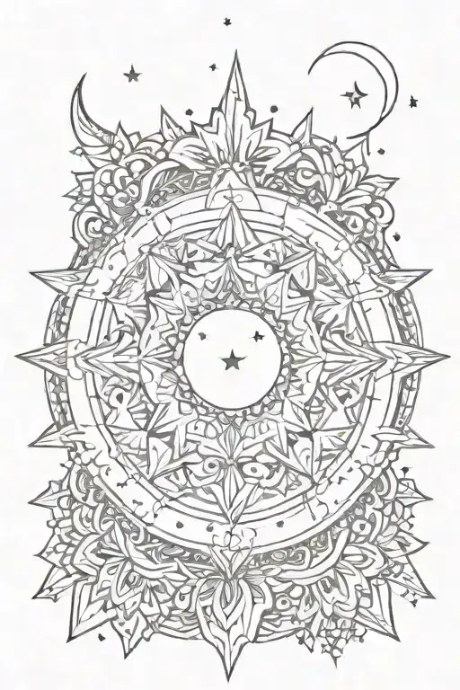 mandala moon stars tattoo design idea