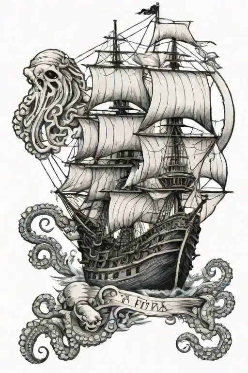 pirate ship with octopus tattoo design idea