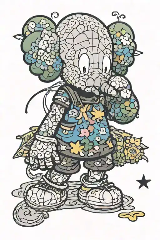 Kaws, Murakami, Bape clothing brand tattoo design idea