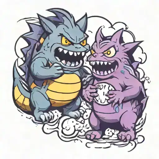 Luigi vs gengar ghost emerging tattoo design idea