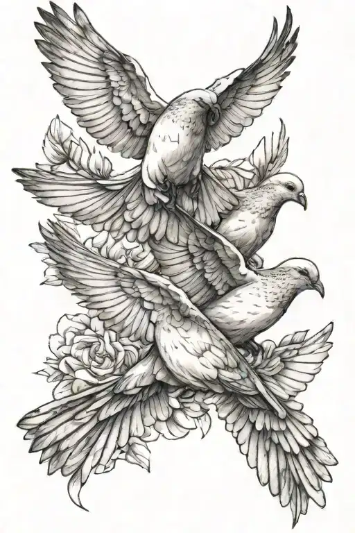 four doves flying together tattoo design idea