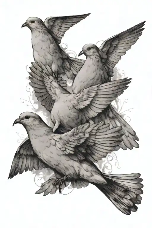 four doves flying together tattoo design idea