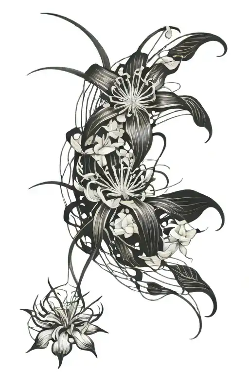 spider and white cobweb and spider lily flowers tattoo design idea