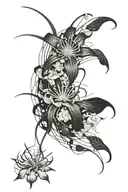 spider and white cobweb and spider lily flowers tattoo design idea