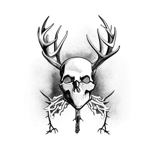 skull with deer antlers  tattoo design idea