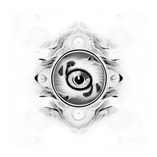 A yin yang one side with a dog's eye and the other side with a cat's eye, with the edges blurred tattoo design idea