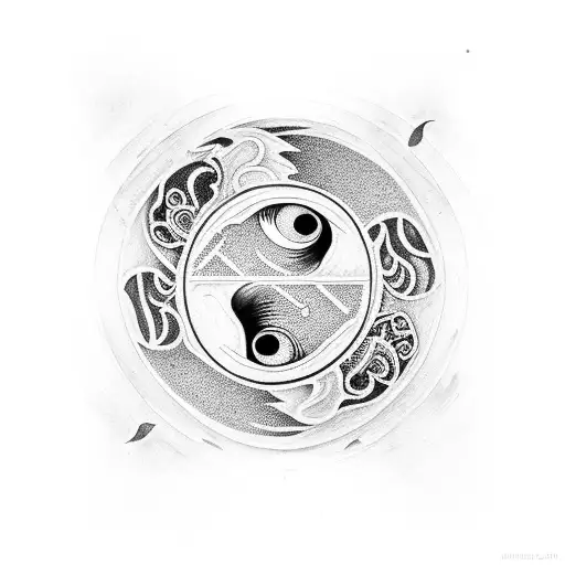 Yin and Yang with a eye of cat and dog tattoo design idea
