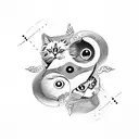 Yin and Yang with a eye of cat and dog tattoo design idea