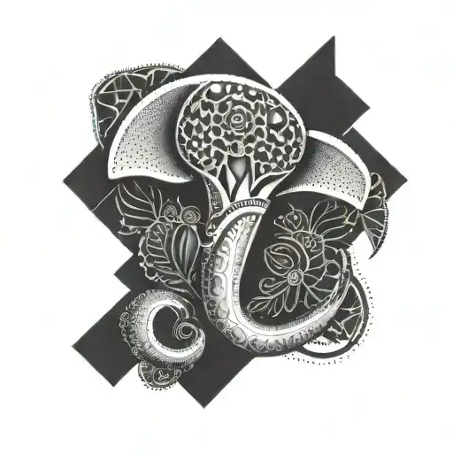 A stylized uterus symbol with geometric patterns and dotwork shading tattoo design idea