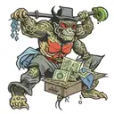 Stickman humping the word bitches  and getting money tattoo design idea