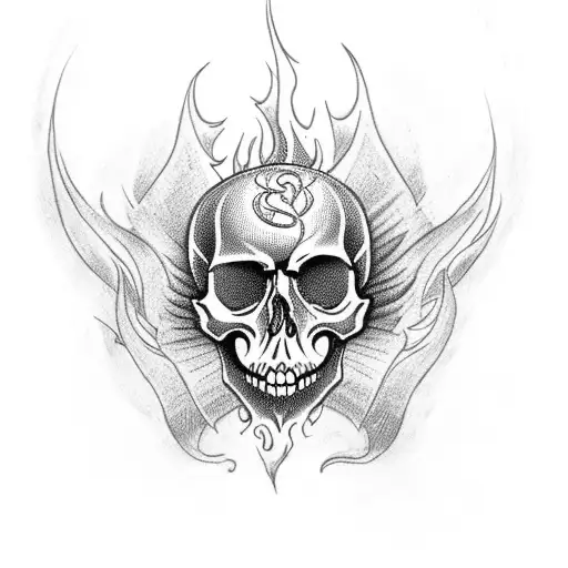 skull with flames tattoo design idea