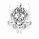 skull with flames tattoo design idea