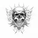 skull with flames tattoo design idea