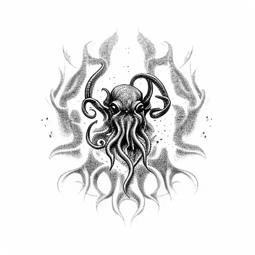 Cthulhu emerging from the depths of a dark abyss tattoo design idea