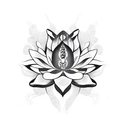lotus flower with snake tattoo design idea
