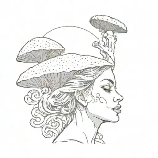Artistic nude tattoed woman with a mushroom head  tattoo design idea