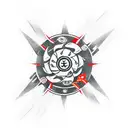 A unique tattoo design merging the symbols of Naruto and Formula 1, depicting Naruto riding a race car with the famous Naruto headband fluttering in the wind. tattoo design idea