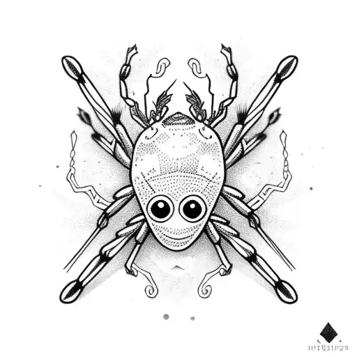 small spiders with sharp, dagger-shaped legs and eyes all over their bodies tattoo design idea