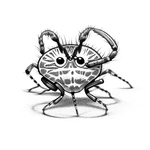 small spiders with sharp, dagger-shaped legs and eyes all over their bodies tattoo design idea