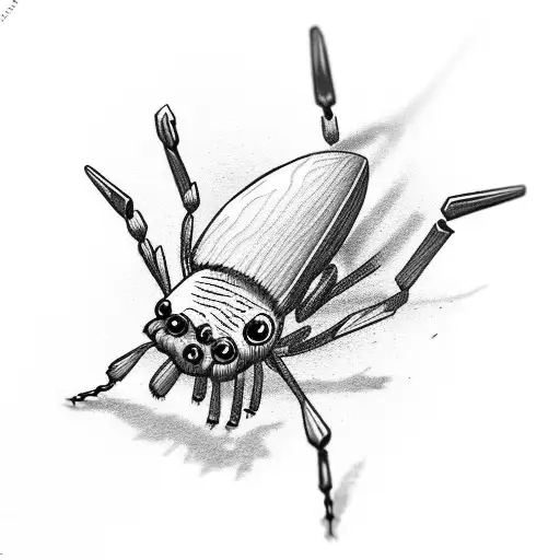 small spiders with sharp, dagger-shaped legs and eyes all over their bodies tattoo design idea